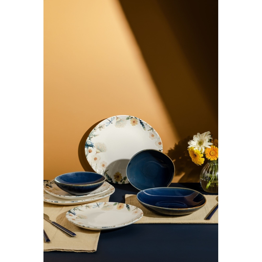 24 darabos színes/kék porcelán étkészlet