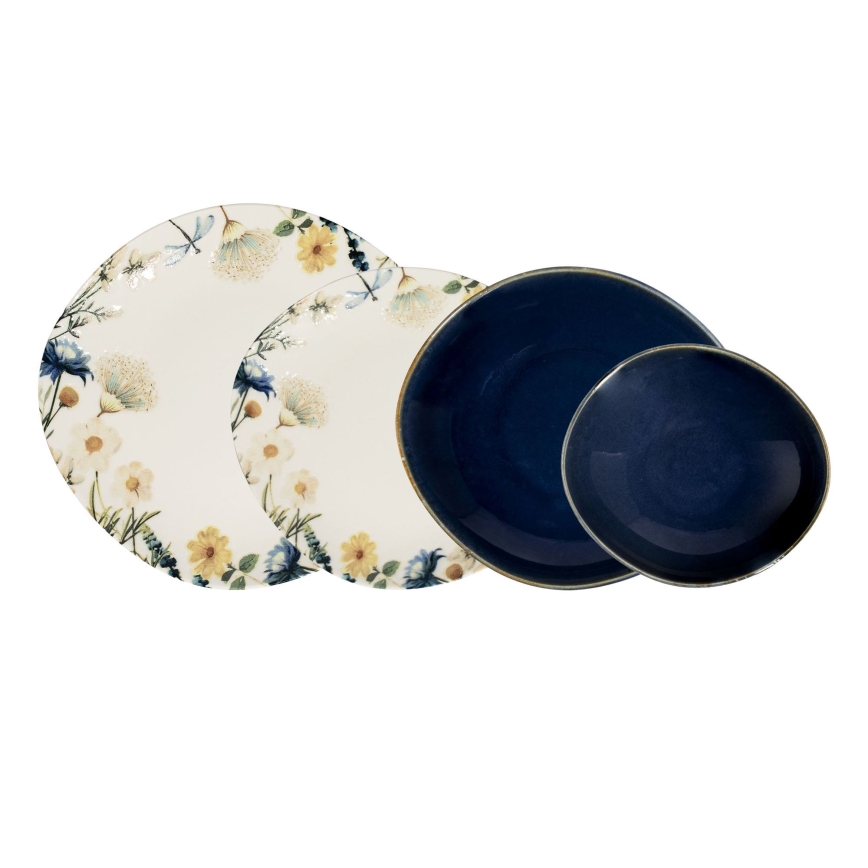 24 darabos színes/kék porcelán étkészlet
