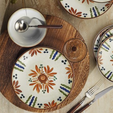 24 részes, élénk színű porcelán étkészlet