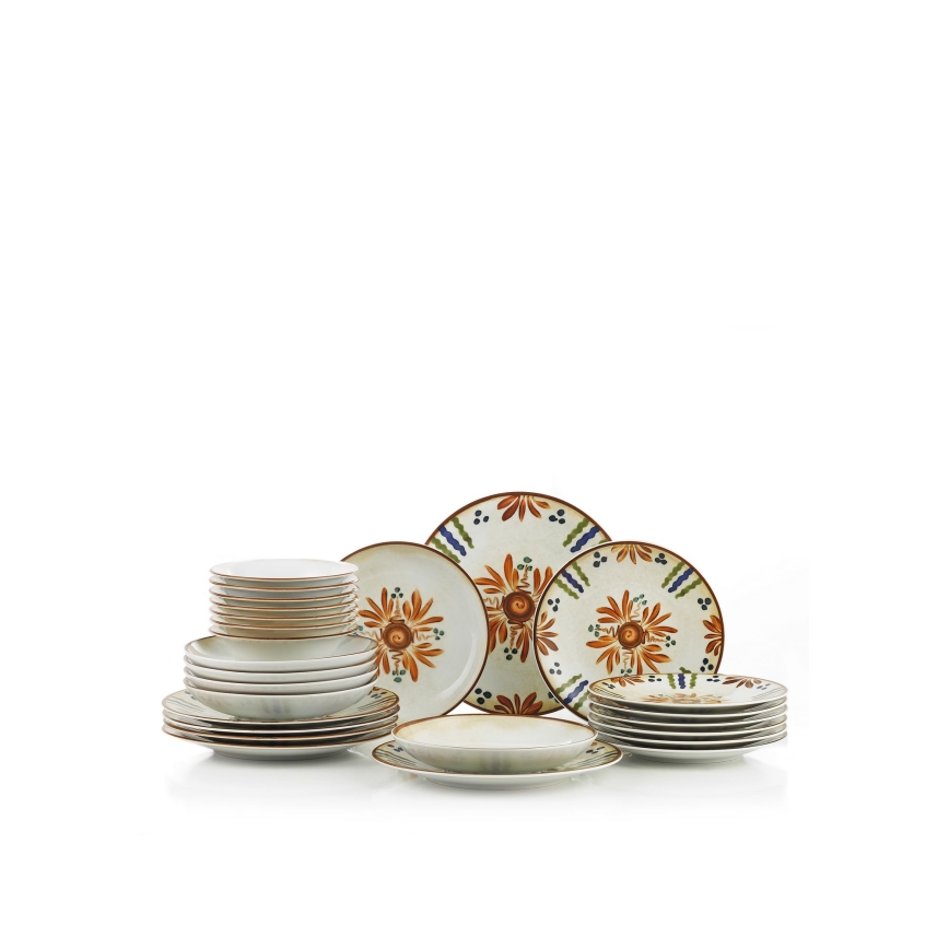 24 részes, élénk színű porcelán étkészlet