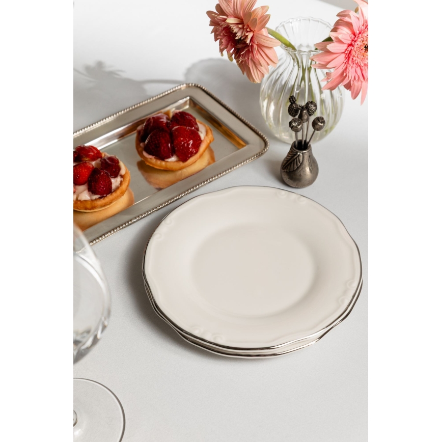 24 részes étkészlet, fehér/ezüst/porcelán
