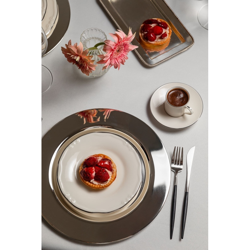 24 részes étkészlet, fehér/ezüst/porcelán