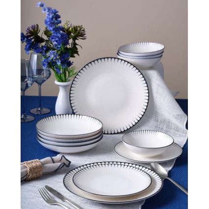 24 részes étkészlet, fehér/fekete, porcelán