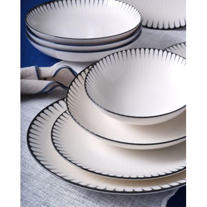24 részes étkészlet, fehér/fekete, porcelán