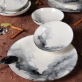 24 részes étkészlet fehér/fekete/porcelán