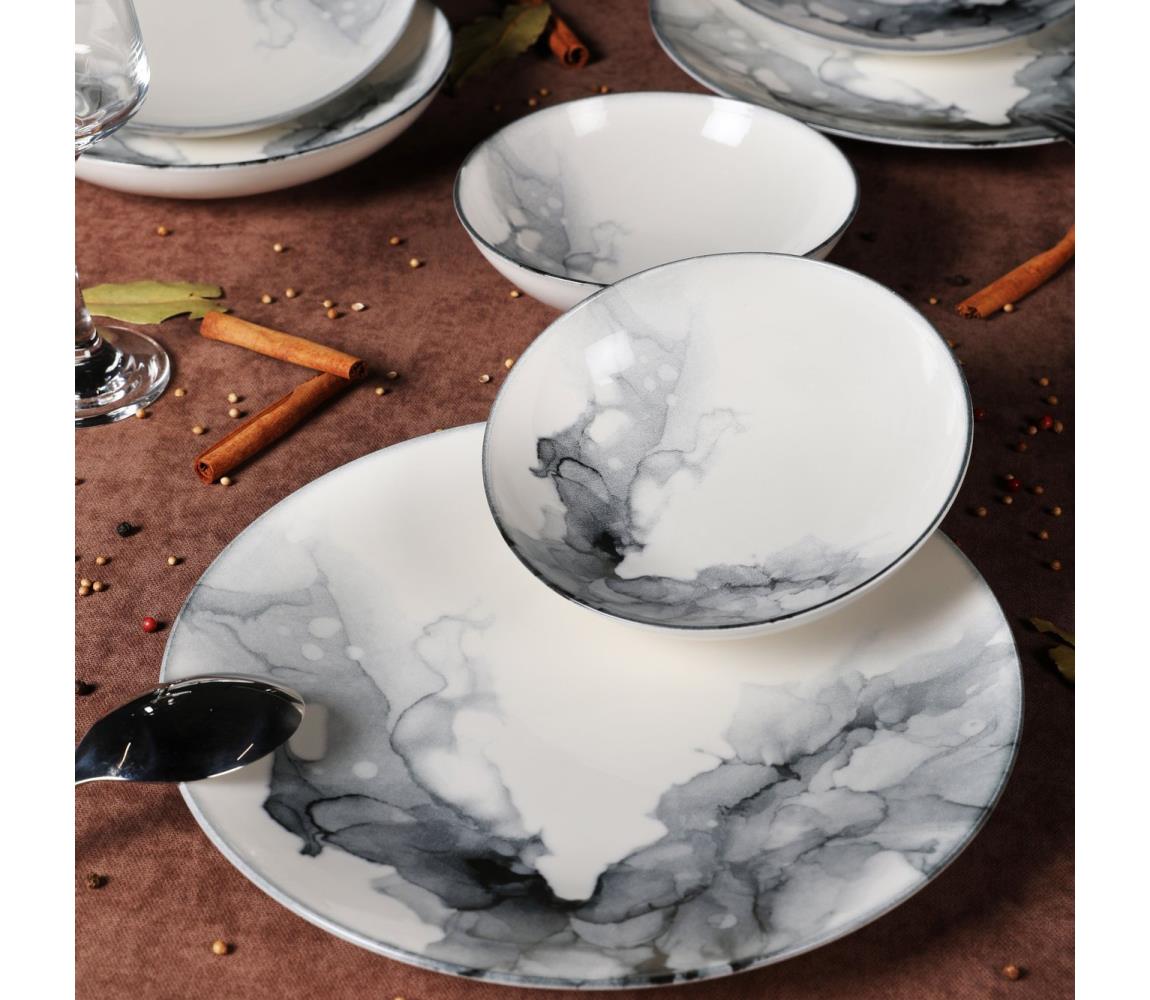 24 részes étkészlet fehér/fekete/porcelán 387GRP1243