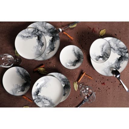 24 részes étkészlet fehér/fekete/porcelán