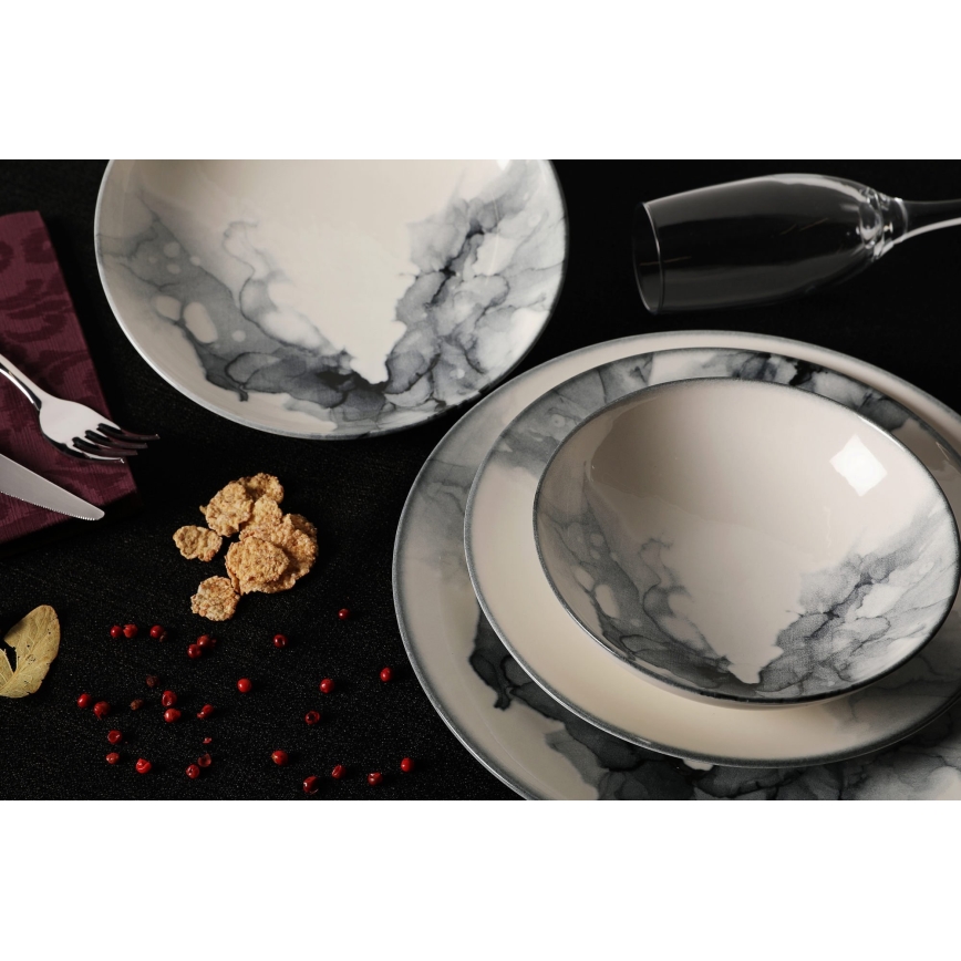 24 részes étkészlet fehér/fekete/porcelán