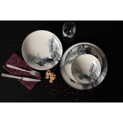 24 részes étkészlet fehér/fekete/porcelán