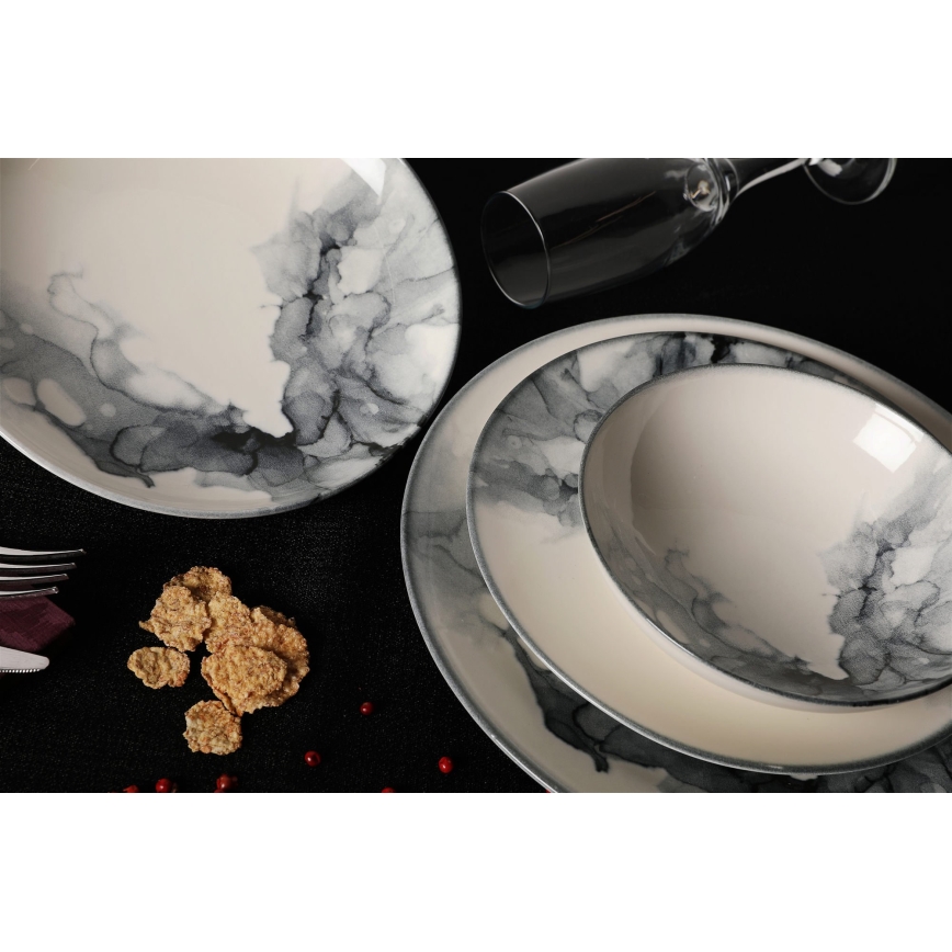 24 részes étkészlet fehér/fekete/porcelán