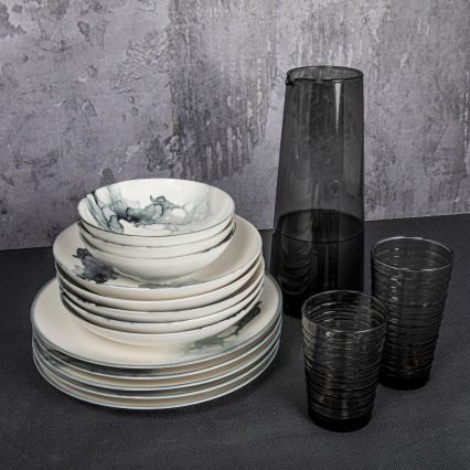 24 részes étkészlet fehér/fekete/porcelán