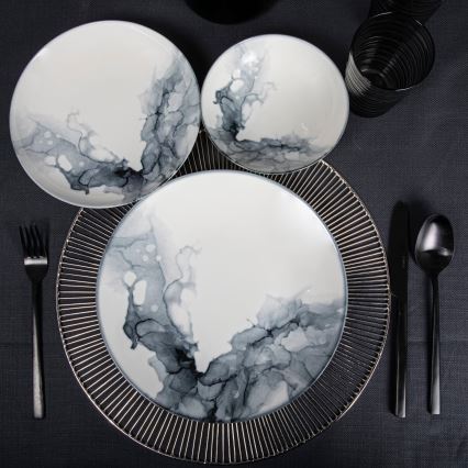 24 részes étkészlet fehér/fekete/porcelán
