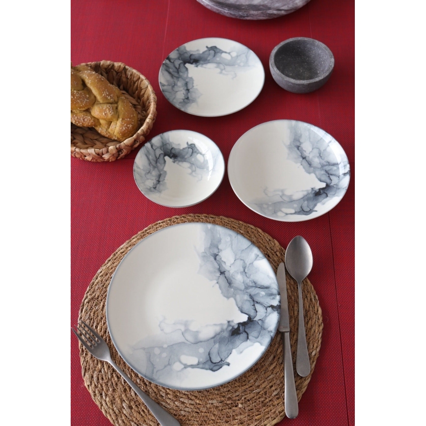 24 részes étkészlet fehér/fekete/porcelán