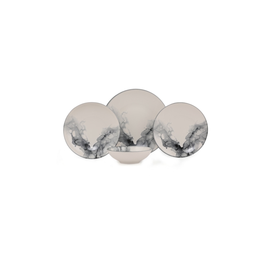 24 részes étkészlet fehér/fekete/porcelán