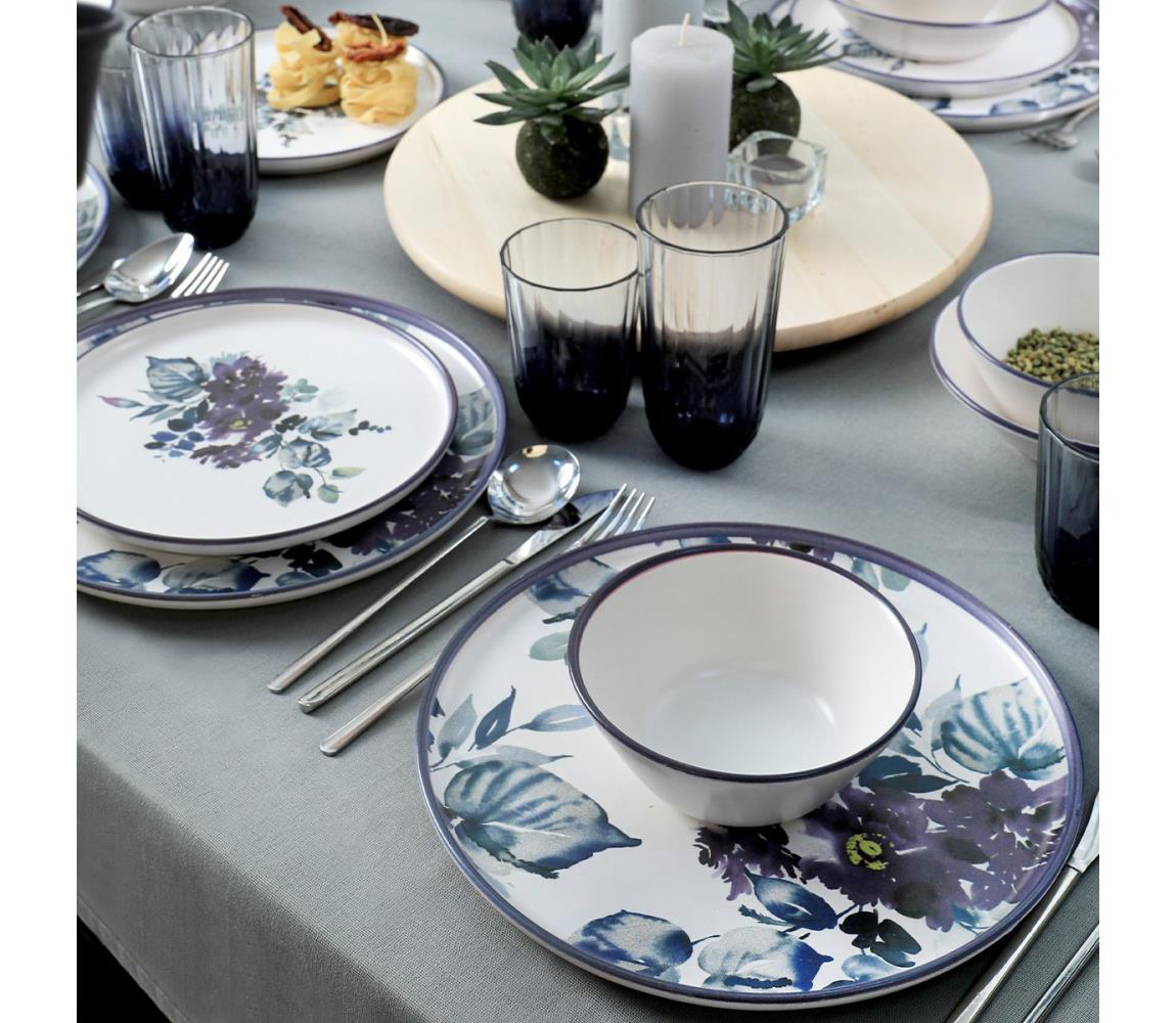 24 részes étkészlet, fehér/kék, kerámia 275KRM1934
