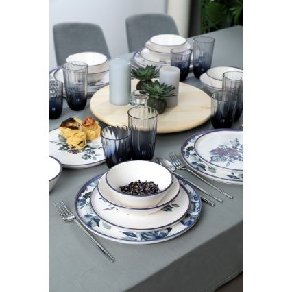 24 részes étkészlet, fehér/kék, kerámia