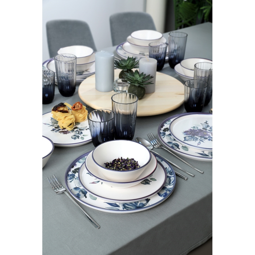 24 részes étkészlet, fehér/kék, kerámia