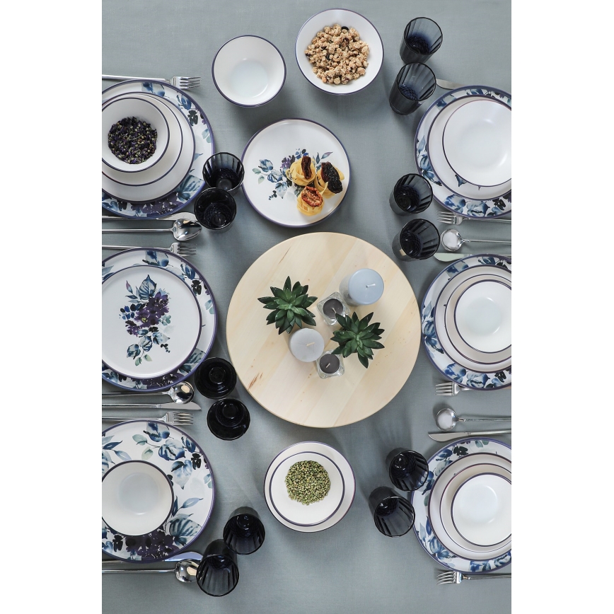 24 részes étkészlet, fehér/kék, kerámia