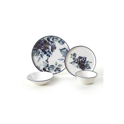 24 részes étkészlet, fehér/kék, kerámia