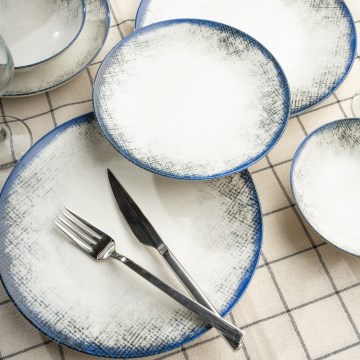 24 részes étkészlet, fehér/kék, porcelán