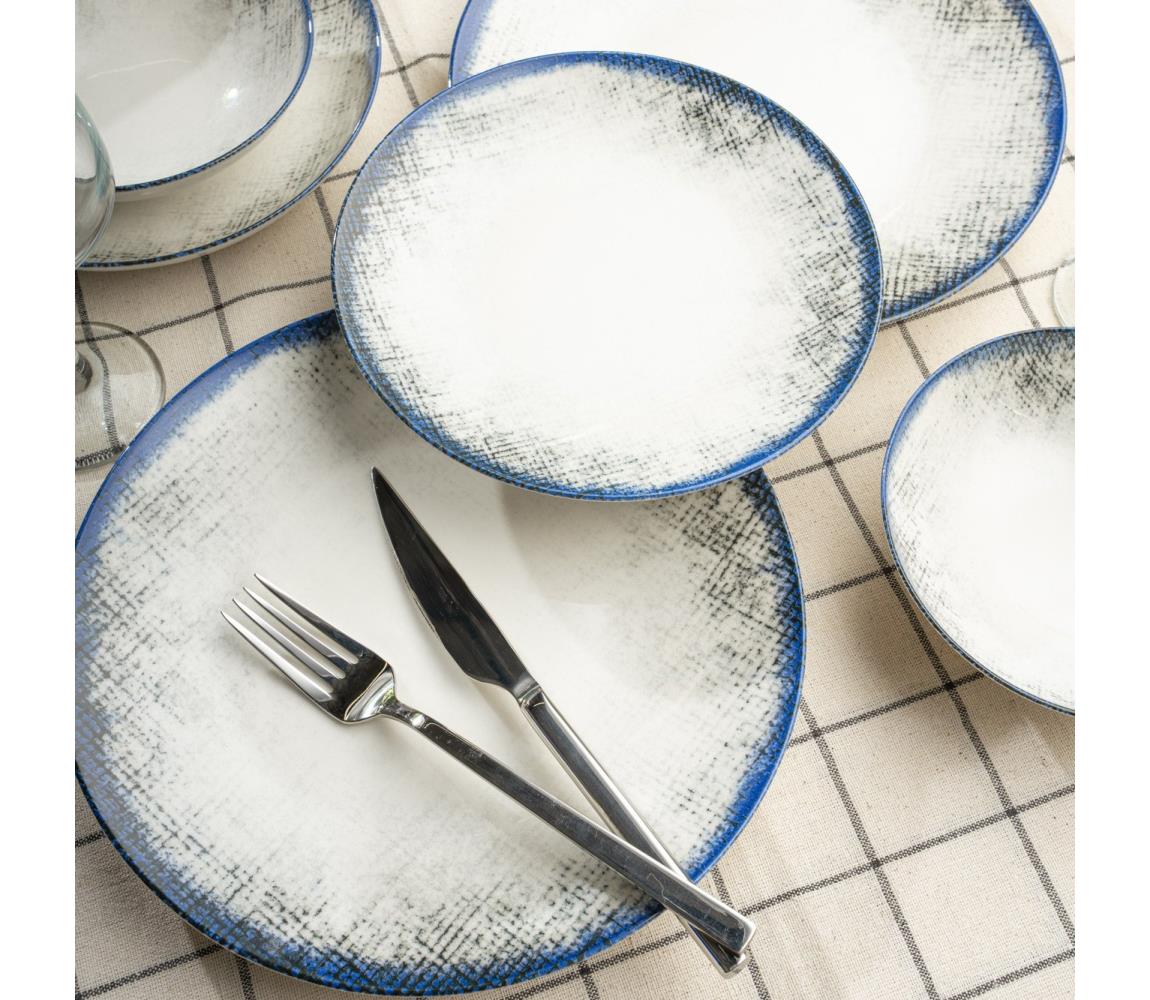 24 részes étkészlet, fehér/kék, porcelán 387GRP1356
