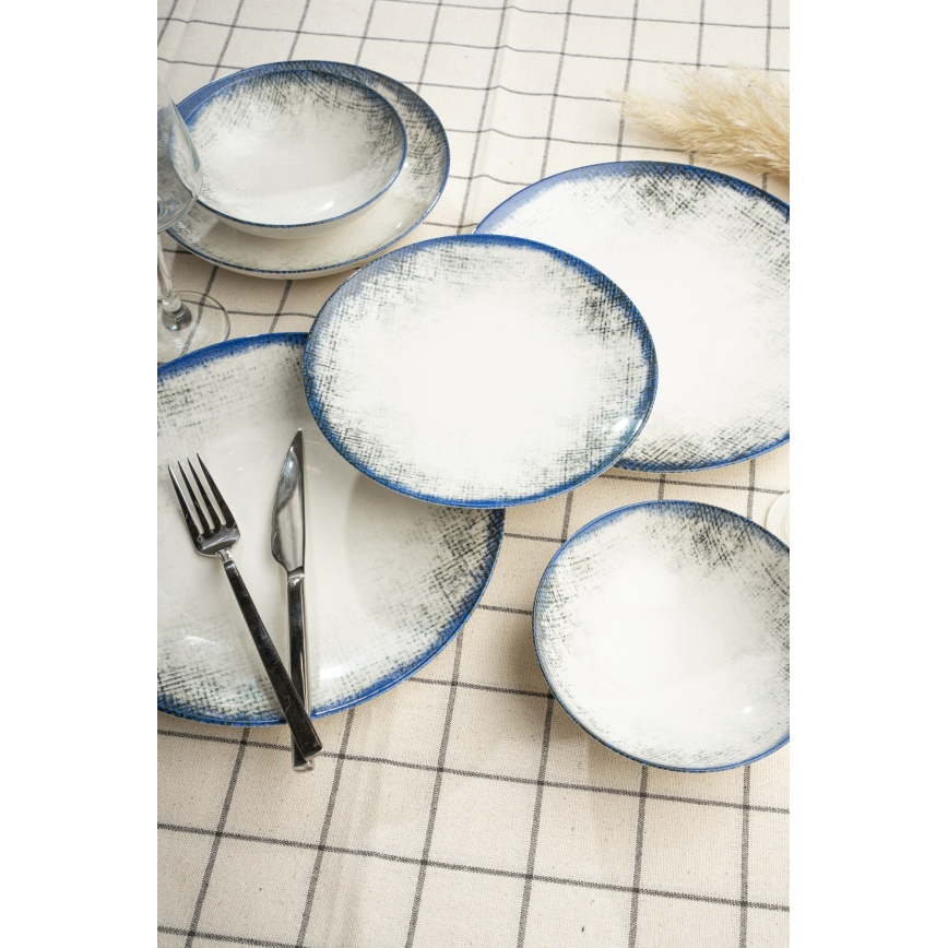 24 részes étkészlet, fehér/kék, porcelán