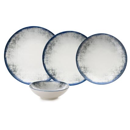 24 részes étkészlet, fehér/kék, porcelán