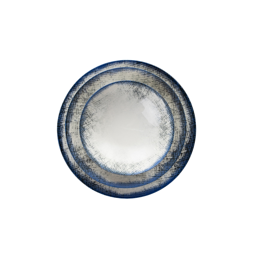 24 részes étkészlet, fehér/kék, porcelán