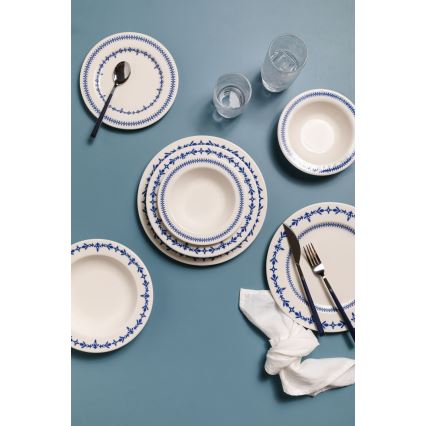24 részes étkészlet fehér/kék/porcelán