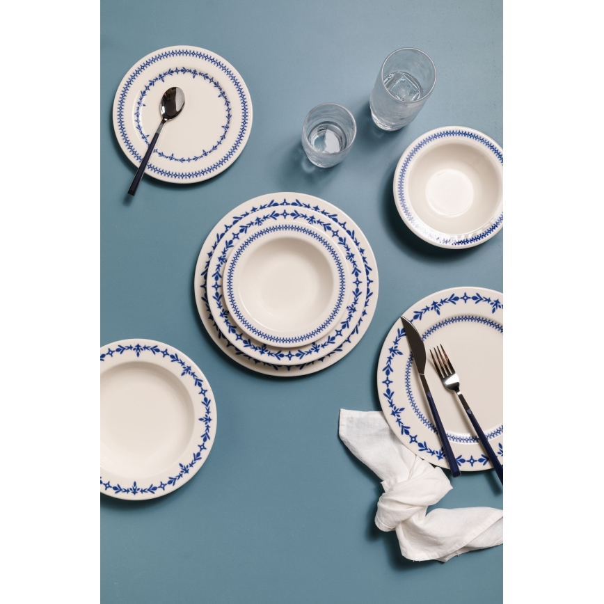 24 részes étkészlet fehér/kék/porcelán