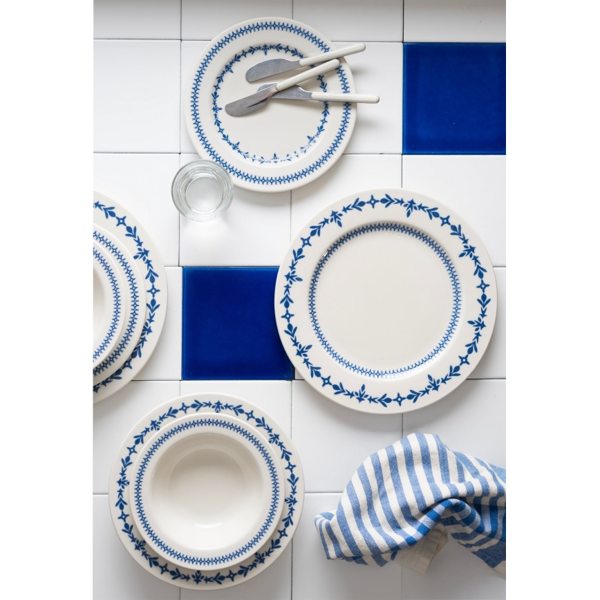 24 részes étkészlet fehér/kék/porcelán