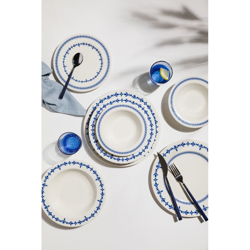 24 részes étkészlet fehér/kék/porcelán
