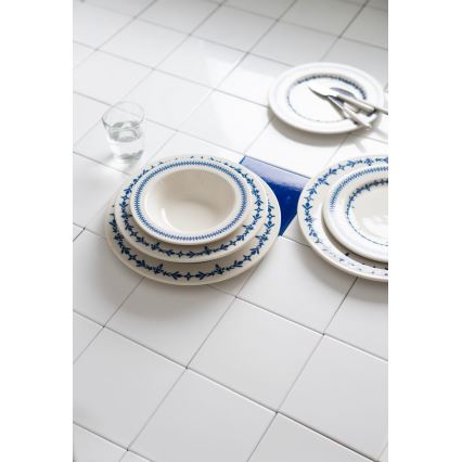 24 részes étkészlet fehér/kék/porcelán