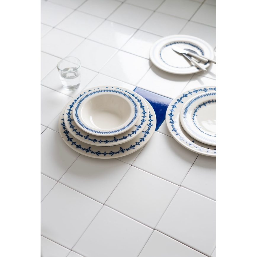 24 részes étkészlet fehér/kék/porcelán