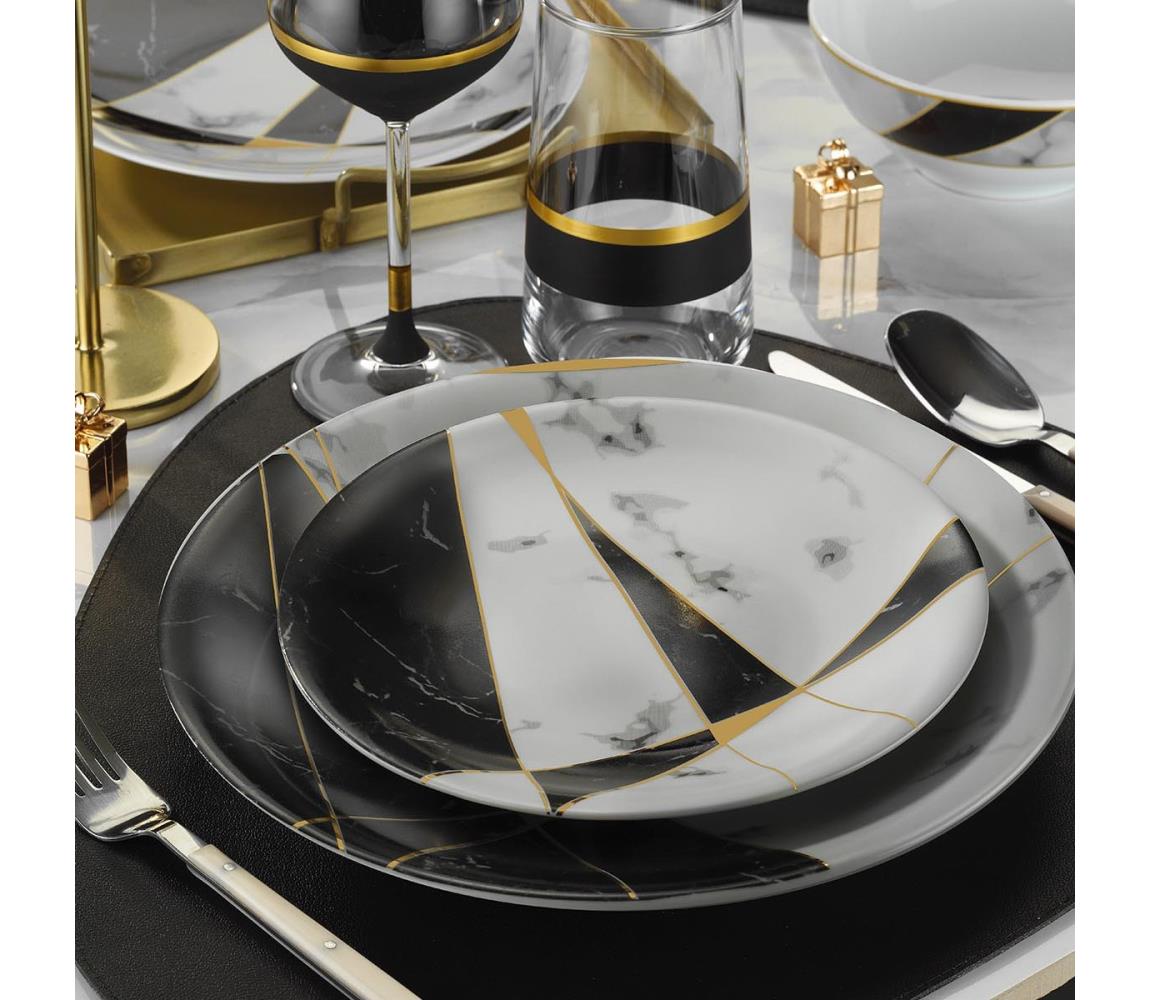 24 részes étkészlet fekete/fehér/arany/porcelán 710KTP2983