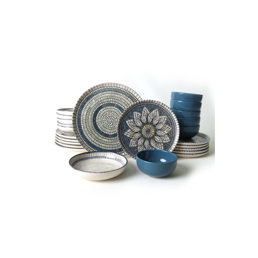 24 részes étkészlet kék/krém/kőkerámia