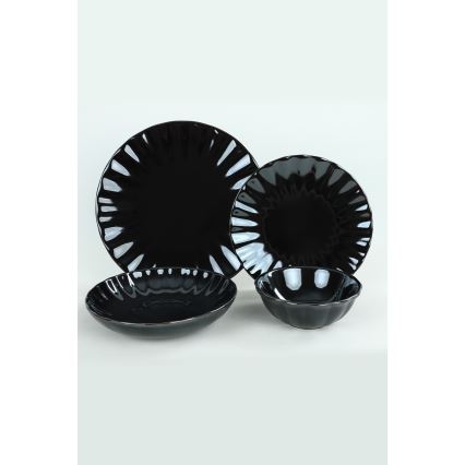 24 részes fekete kőagyag étkészlet