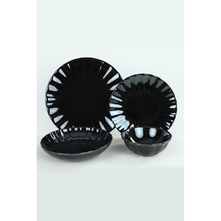 24 részes fekete kőagyag étkészlet