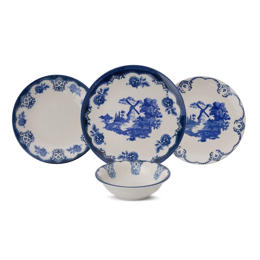 24 részes kék-fehér porcelán étkészlet