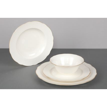 24 részes porcelán étkészlet, fehér/arany