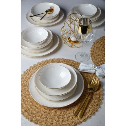 24 részes porcelán étkészlet, fehér/arany