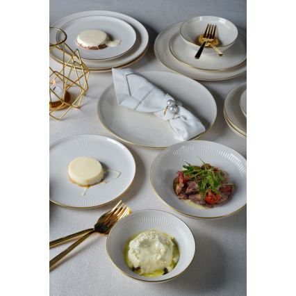 24 részes porcelán étkészlet, fehér/arany