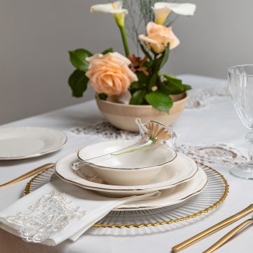 24 részes porcelán étkészlet, fehér/arany