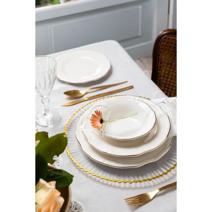 24 részes porcelán étkészlet, fehér/arany