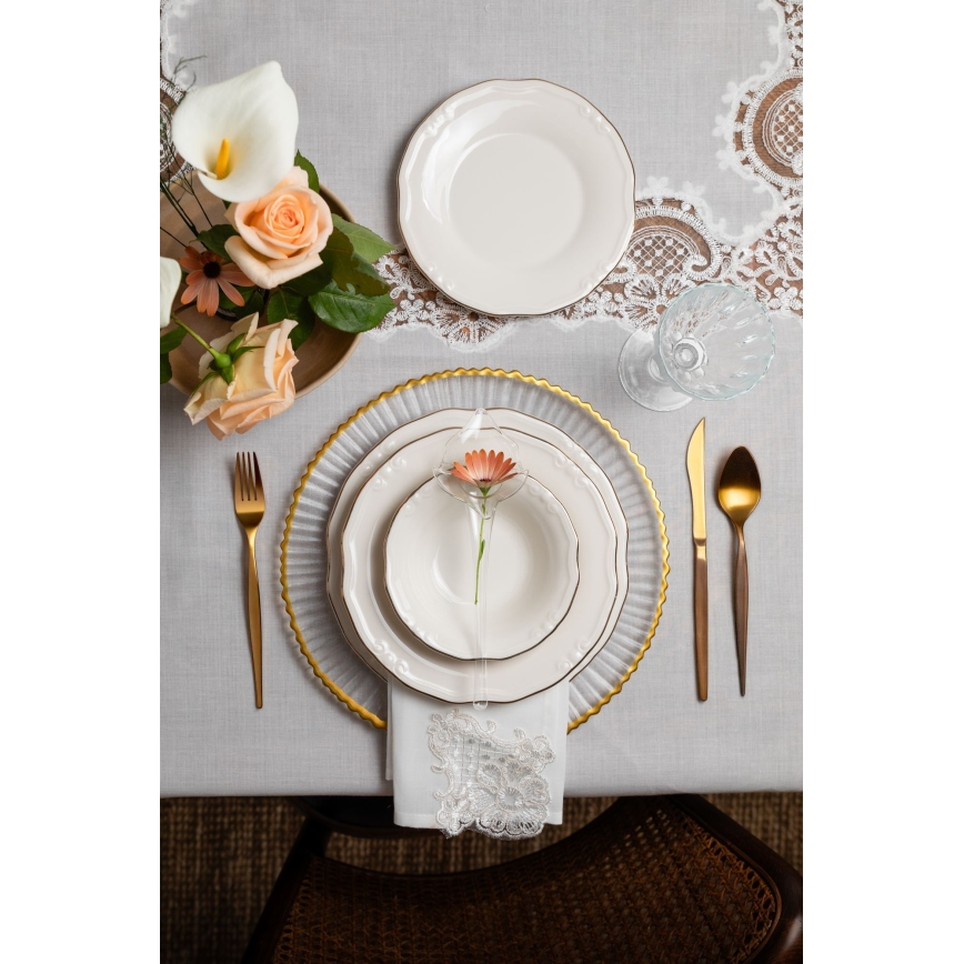 24 részes porcelán étkészlet, fehér/arany