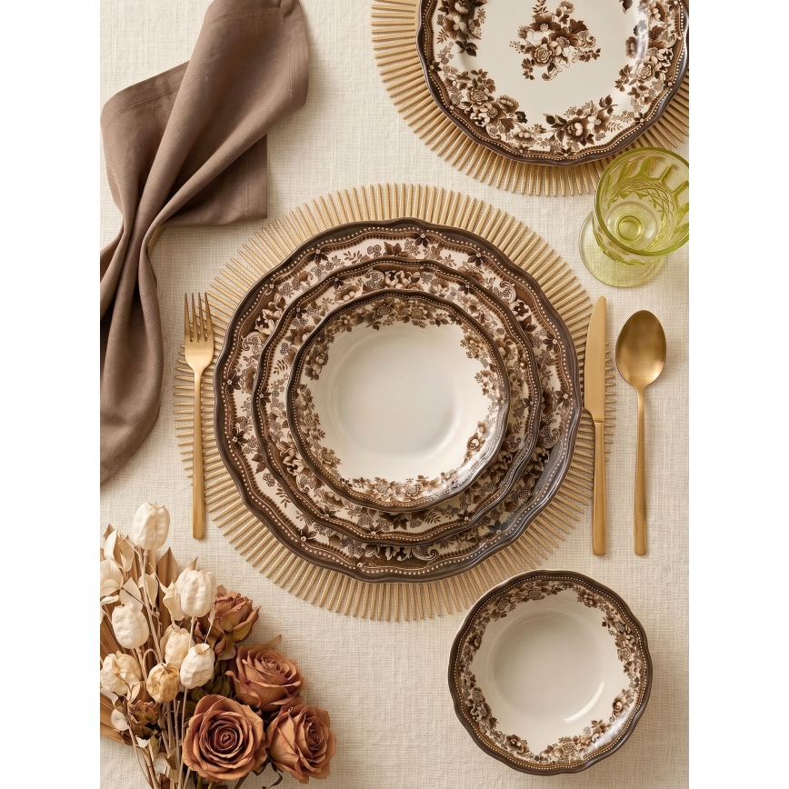 24 részes porcelán étkészlet, fehér/barna