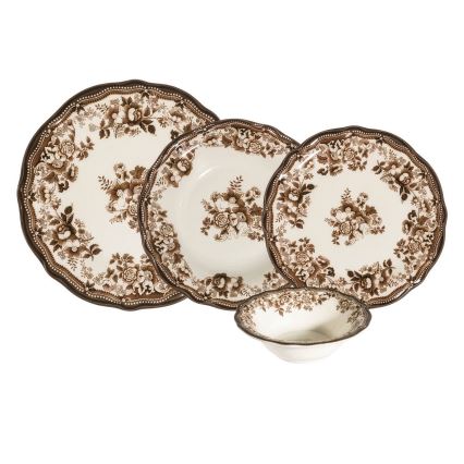 24 részes porcelán étkészlet, fehér/barna