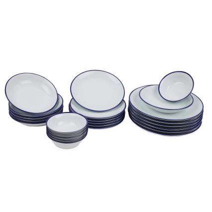 24 részes porcelán étkészlet, fehér/kék