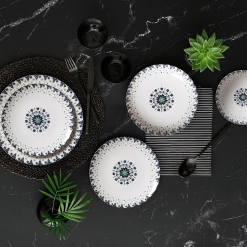 24 részes porcelán étkészlet, fehér/kék