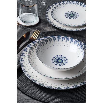 24 részes porcelán étkészlet, fehér/kék